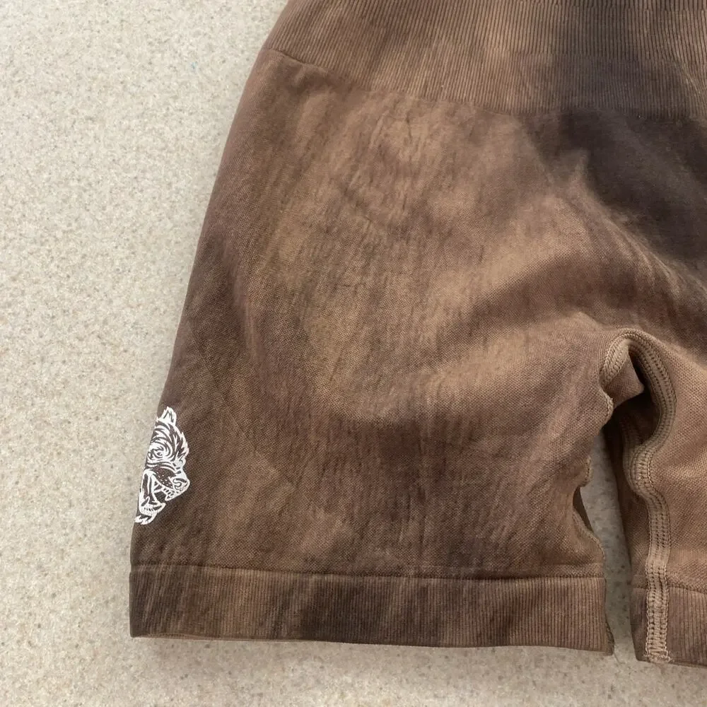 Darc Sport She Wolves Espresso Acid Wash Seamless Scrunch Shorts Size Small k18